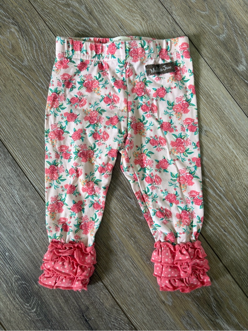 Matilda Jane Pink Floral Ruffle Pants Baby Size 6-12 Months